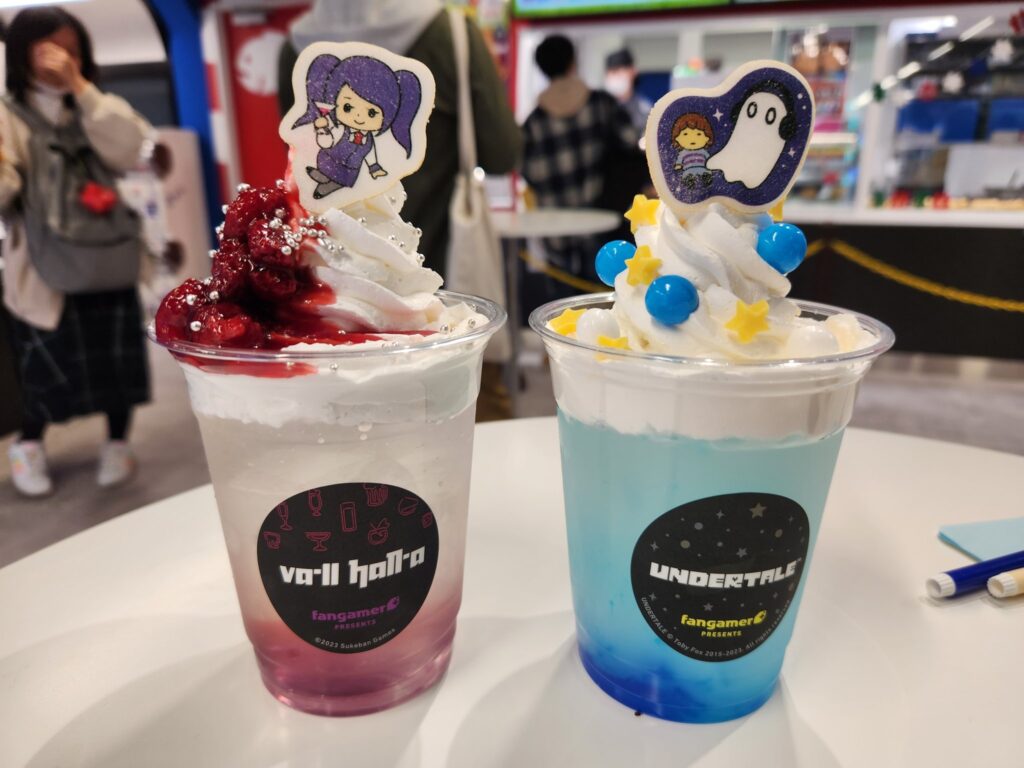 VA-11 HALL-A themed drink (based on Jill) and Undertale themed drink (based on Napstablook).