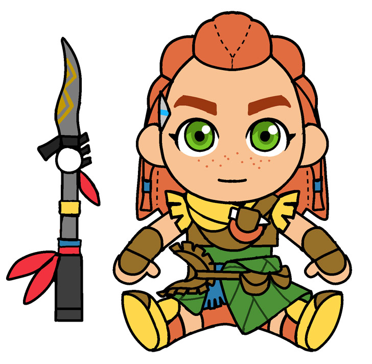Design drawing for the Aloy plush (Horizon: Forbidden Dawn)