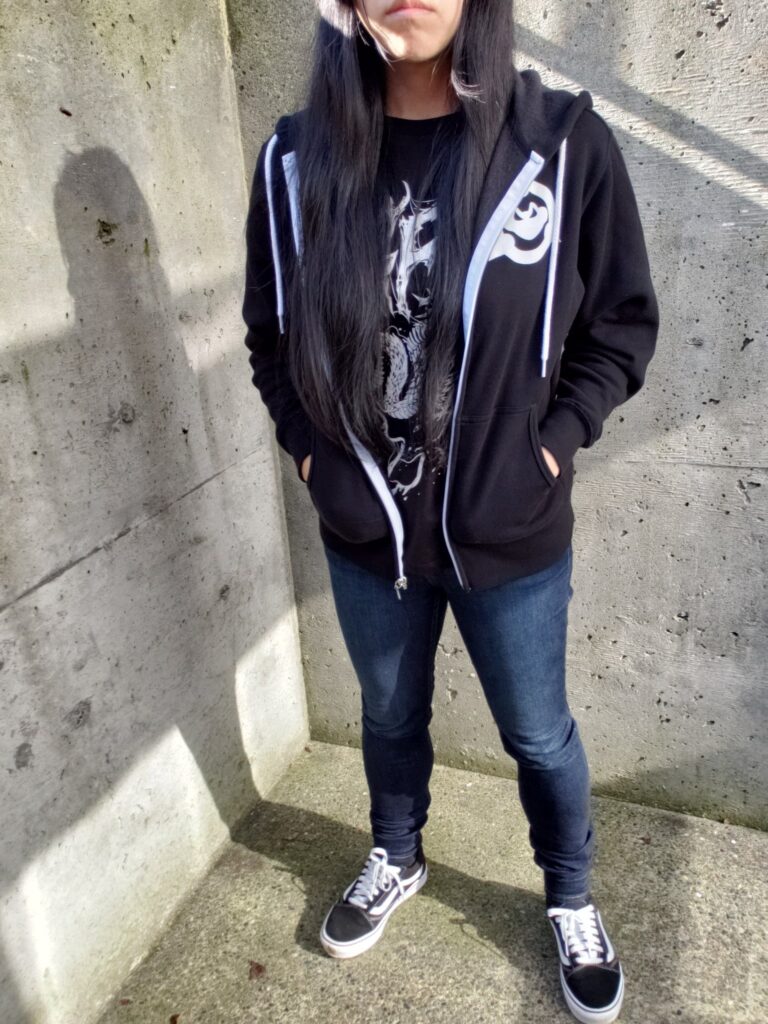 Me modeling the hoodie, showing the front.