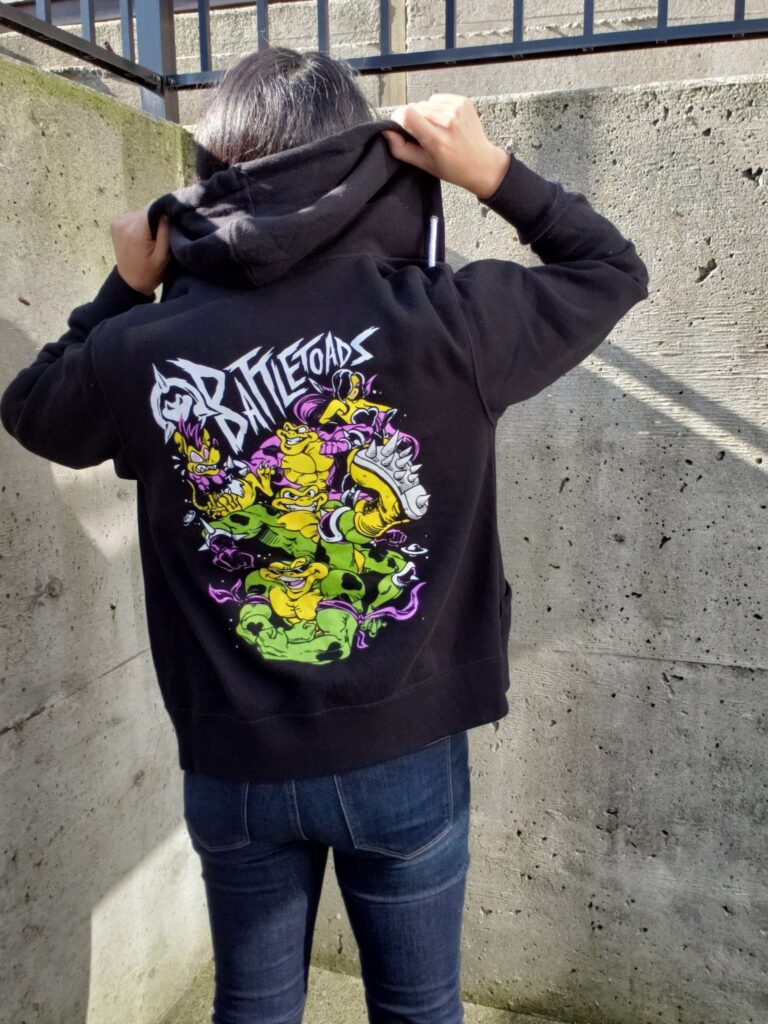 Me modeling the hoodie, showing the back.