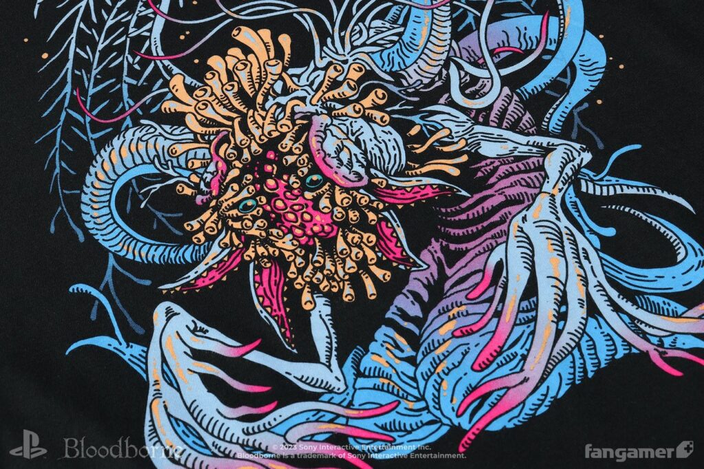 Close-up of the Daughter of the Cosmos shirt.