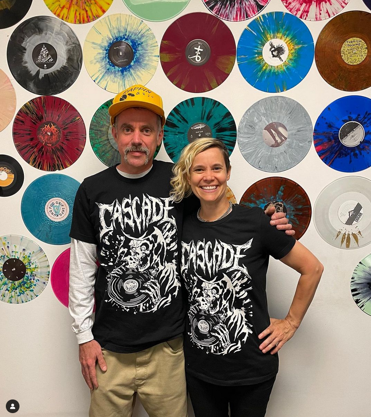 Cascade Record Pressing employees wearing the Cascade company shirt