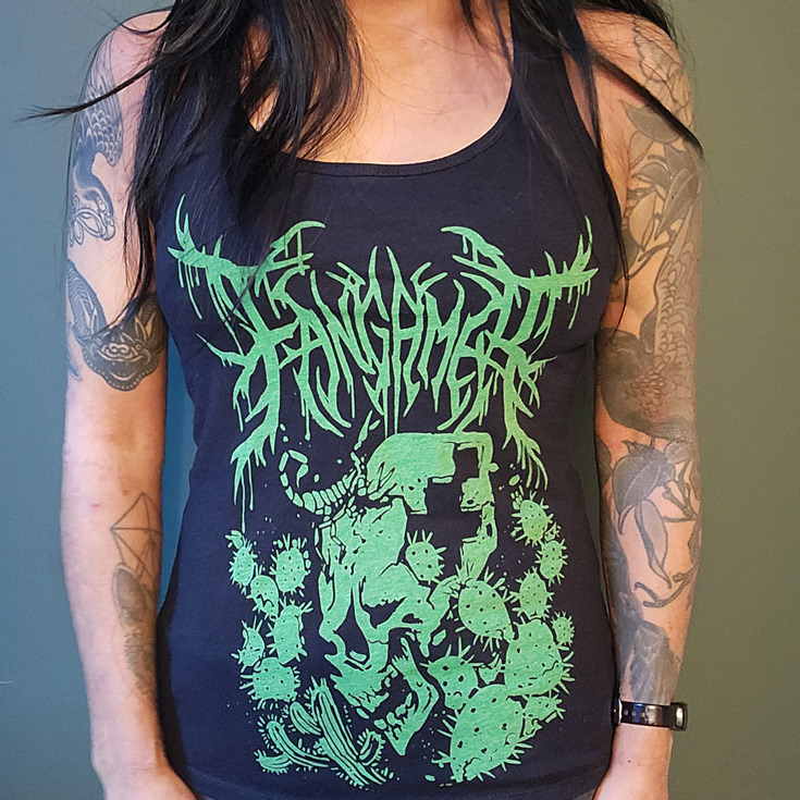 Me wearing a tanktop variant of the shirt, with green ink