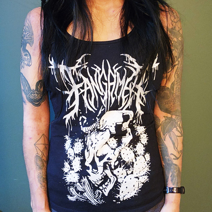 Me wearing a tanktop variant of the shirt, with white ink