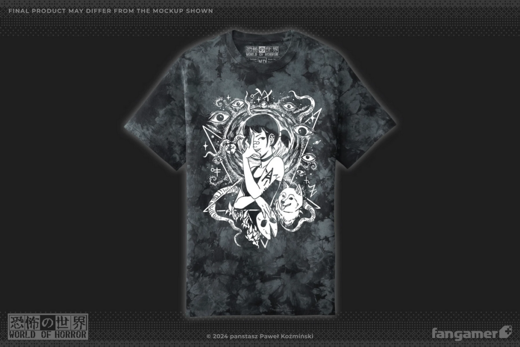 Disturbing Universe mock-up on a stonewashed grey tee